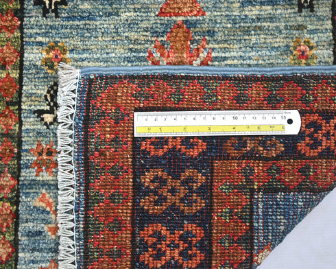 2x3 Blue Ersari Afghan Hand Knotted Veg Dye Wool Area Rug